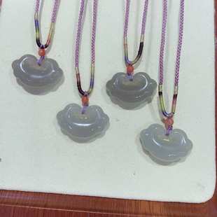 批发天然和田玉如意锁吊坠青海料情侣款 祥云锁牌玉石挂件直播货源