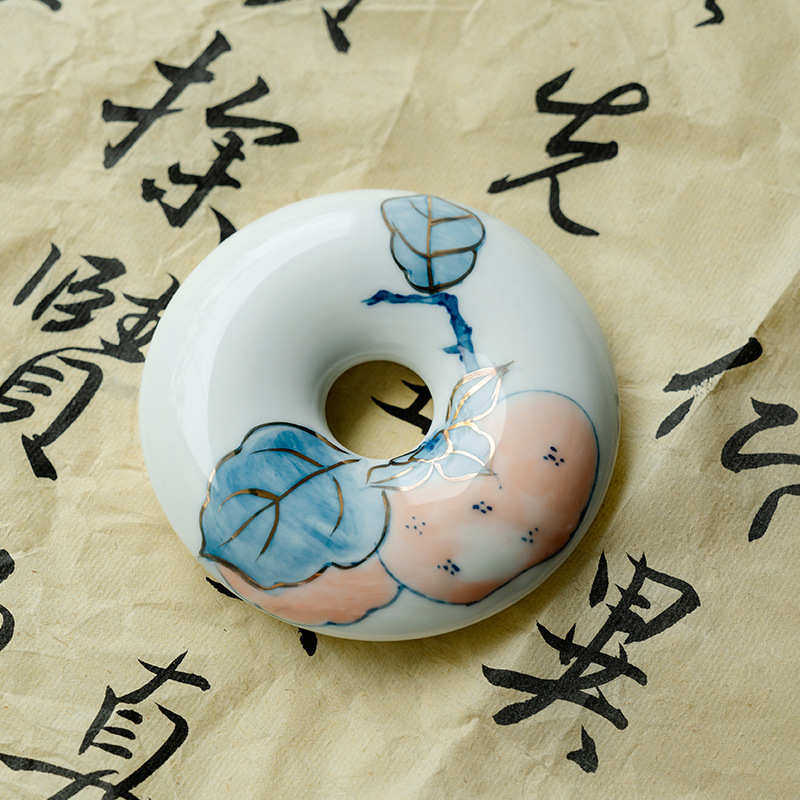 实心描金纯手绘柿子圆佩陶瓷盖置盖托盖枕盖椅茶壶盖子搁置架,餐饮具,茶具礼盒,淘宝优惠券,粉丝福利购,淘宝优惠卷