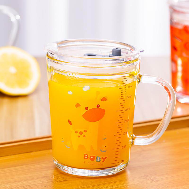 家用宝宝牛奶杯带盖刻度儿童吸管水杯早餐玻璃杯微波炉可加热量杯