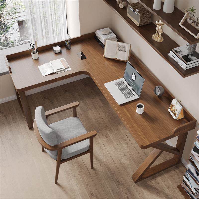 全实木转角书桌卧室家用l型电脑桌学生双人学习写字拐角办公桌子