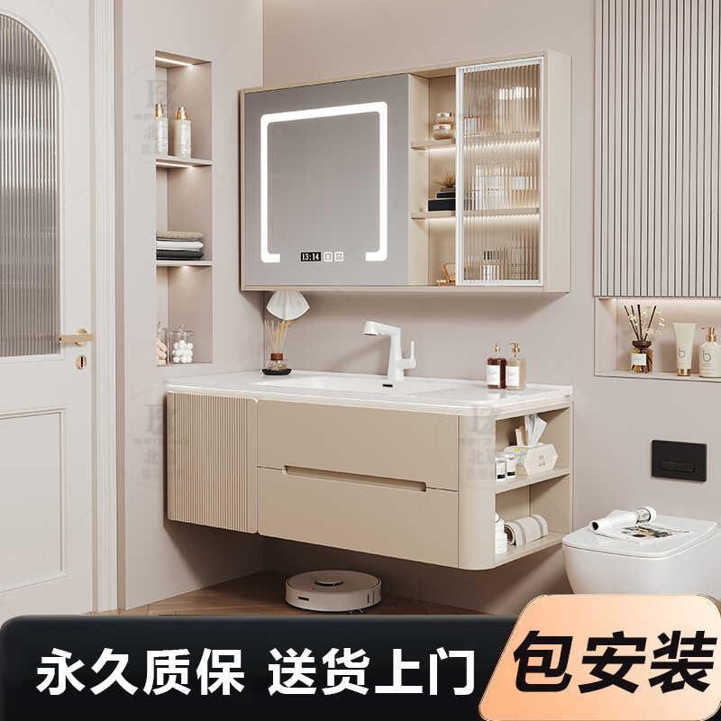 2024新款陶瓷一体圆角浴室柜组合卫生间洗手池洗脸盆洗漱台卫浴柜