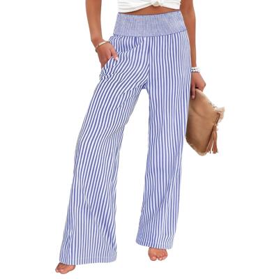 Womens Striped Gingham Palazzo Pants Lightweight Wide Leg