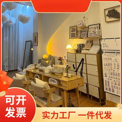 网红多功能实中木美桌小型美甲桌椅甲美甲XWN嵌店镶吸尘器工作台