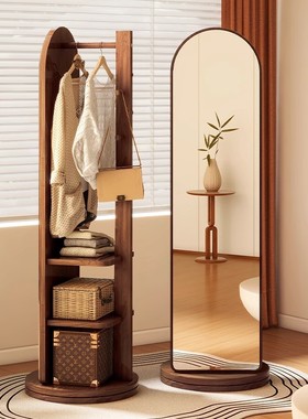 全身用卧室拱形落地镜可旋转移动穿衣镜衣帽架一体式试衣镜子