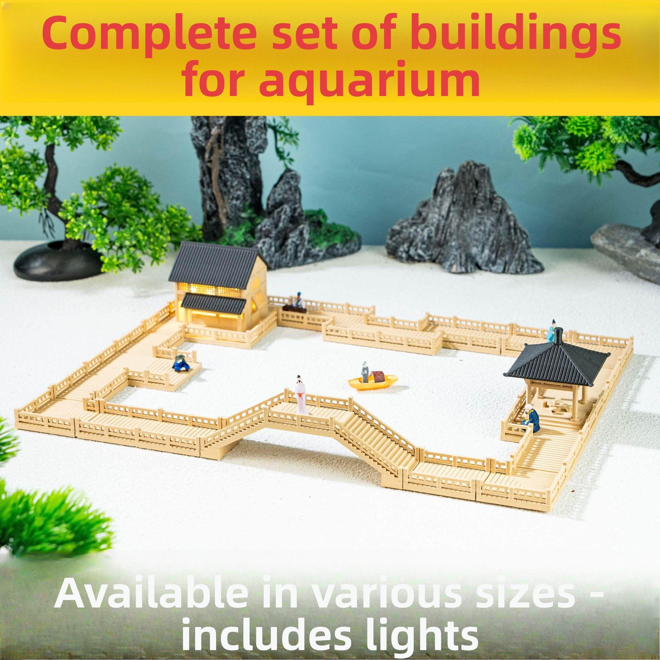 古风国潮鱼缸建筑微景观日常模型建筑治愈国风生态鱼缸带灯光