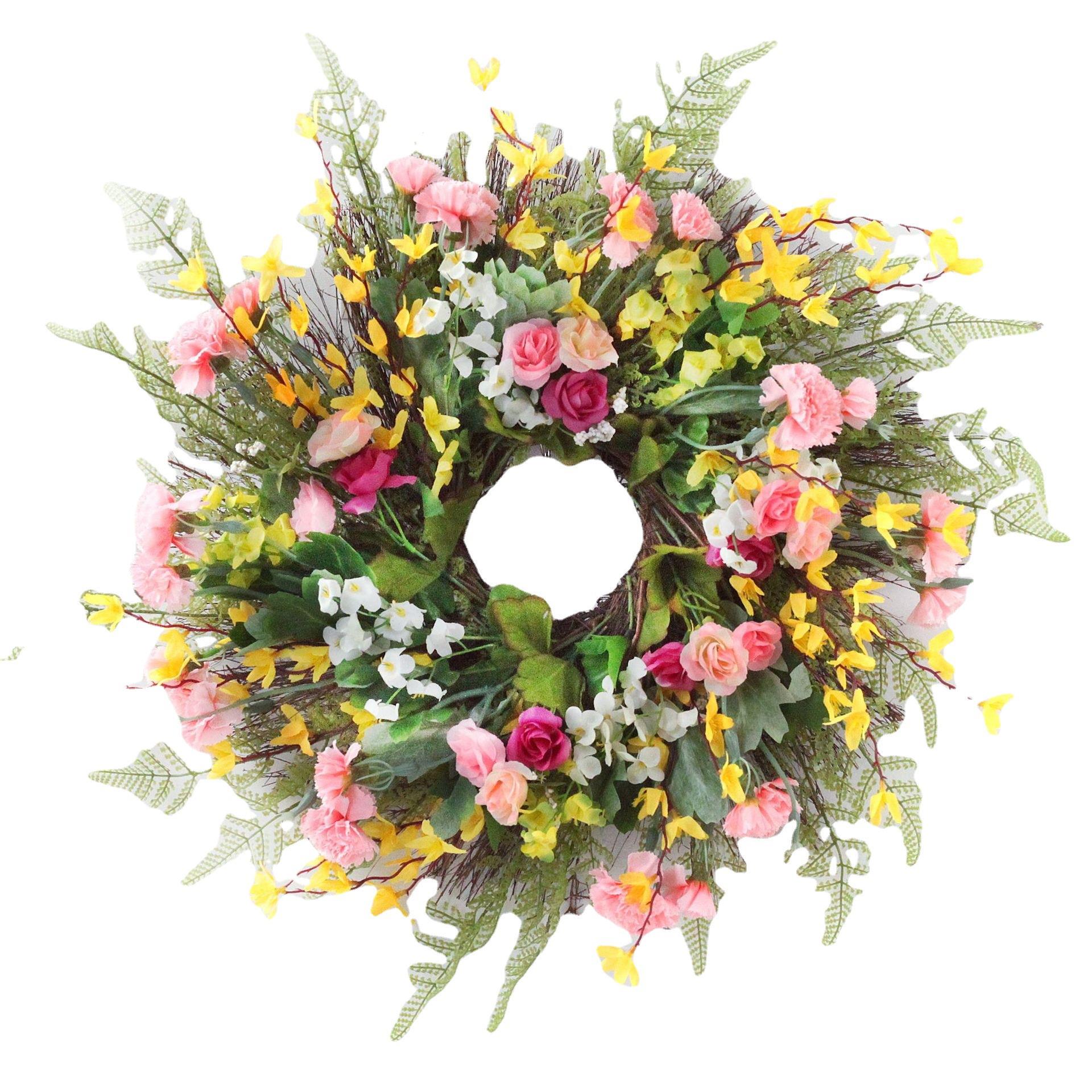 新品春季花环迎春花母亲节康乃馨花环门环节日花环货源