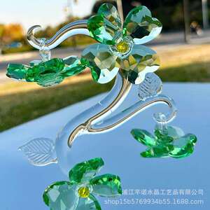 工厂直销水晶拉丝旋转四叶花幸运花家居摆件装饰送朋友送女友