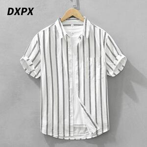 DXPX品牌专柜条纹短袖衬衫男夏季小清新长袖衬衣潮流上衣男装夏装