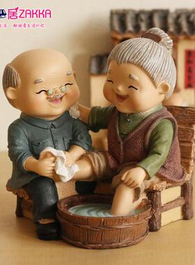 创意老头老太太酒柜客厅家居装饰品卧室小摆件爷爷奶奶白头偕老人