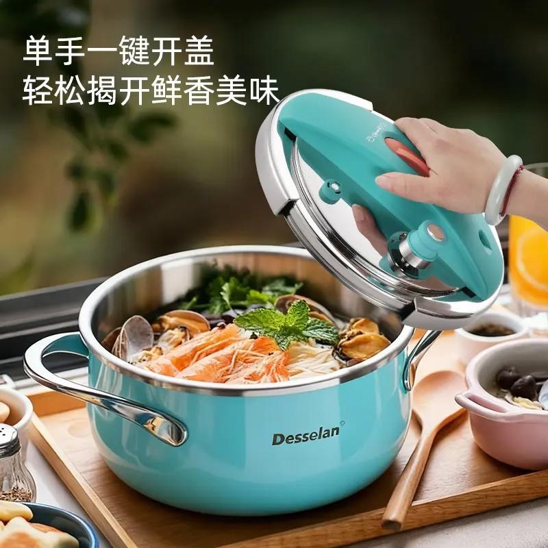 Desselan德森朗炫彩珐琅不锈钢 3.5升100kpa 双按304不锈钢高压锅