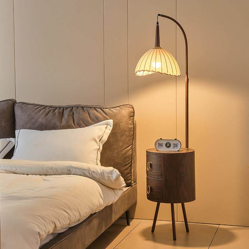 床头柜台灯卧室置物架一体小型替代储物小众设计智能极窄法式中古