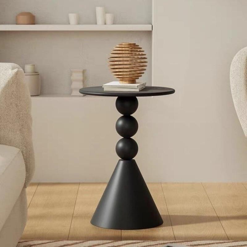 北欧铁艺边小户型奶油客厅圆形茶几沙发白色边桌网红简约现代