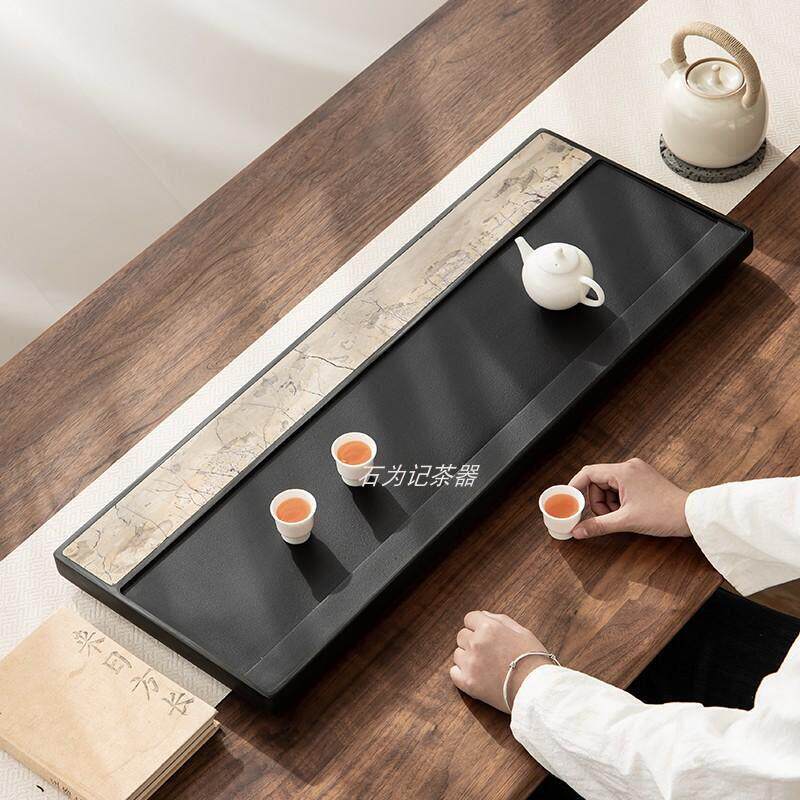 天然乌金石茶盘家用国画 画石茶台轻奢高端办公室茶具茶海一体排