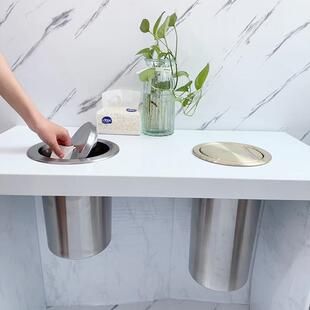 圆形方形嵌入式 摇盖收纳桶 不锈钢垃圾桶厨房台面清洁桶开孔悬挂式