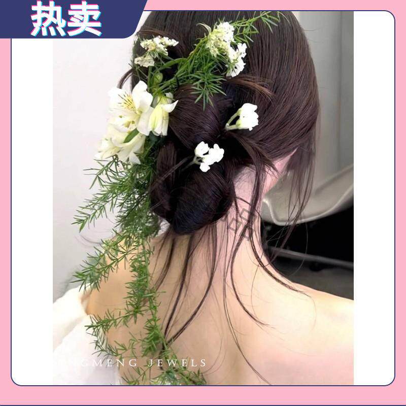 森系新娘新款花朵饰发夹简约花环结婚写真发饰造型婚纱礼服配饰