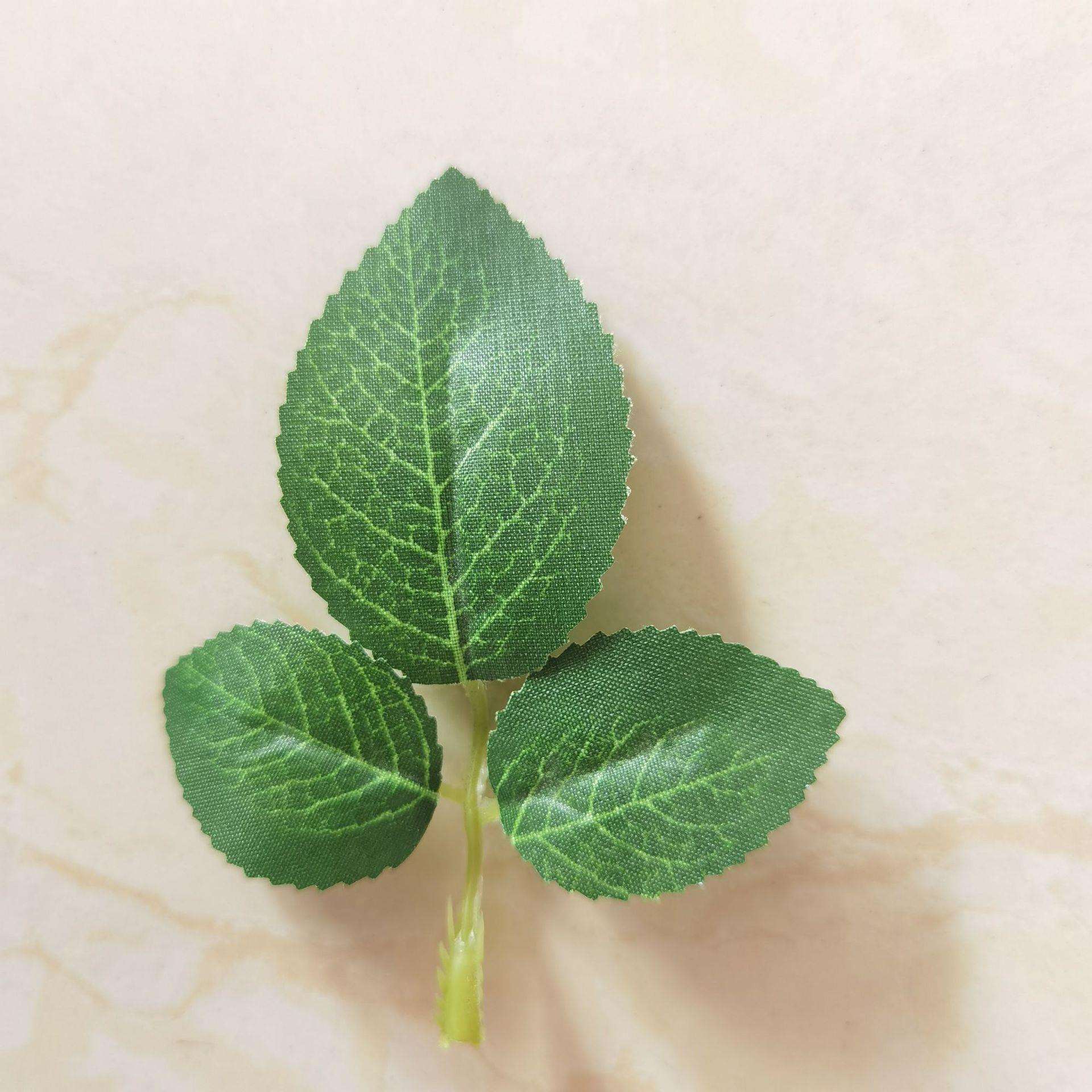 仿真花叶三叉丝印玫瑰叶丝网花玫瑰叶片婚庆手捧花仿真叶子配件
