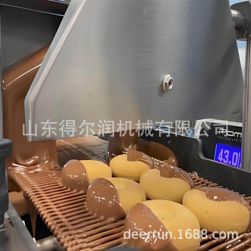 迷你甜甜圈巧克力涂层机 饼干巧克力涂层冷却生产线 清理卫生方便