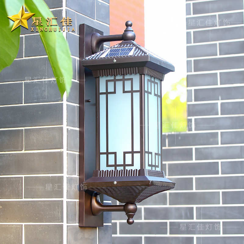 新室外围墙外墙庭院户外太阳能中式防水两侧柱子大门口壁灯别墅灯