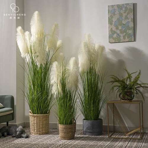 高档芦苇厅草仿真花假树植物盆栽客装室内仿生绿植造饰橱窗DHLW景