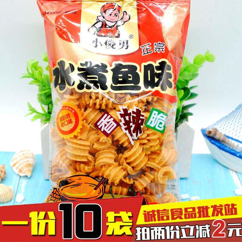 80后怀旧零食小吃膨化食品小俊男水煮鱼味香辣脆锅巴70g*10袋