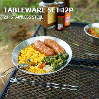 .Outdoor Tableware Set 12PCS Portable Camping Tableware Set