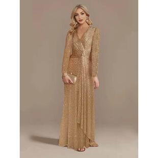 V-Neck Evening Dress Wedding Party Sequins Prom Dresses