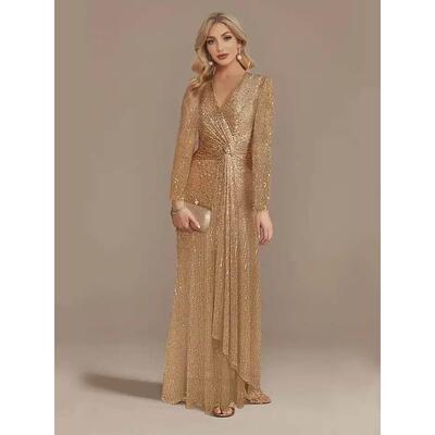 V-Neck Evening Dress Wedding Party Sequins Prom Dresses