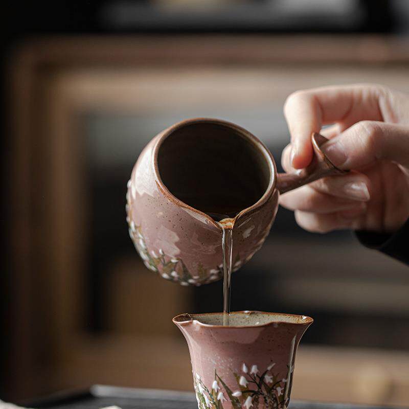 弥言手工日式侧把公道杯纯手绘粗陶分茶器家用小号均杯匀杯公平杯