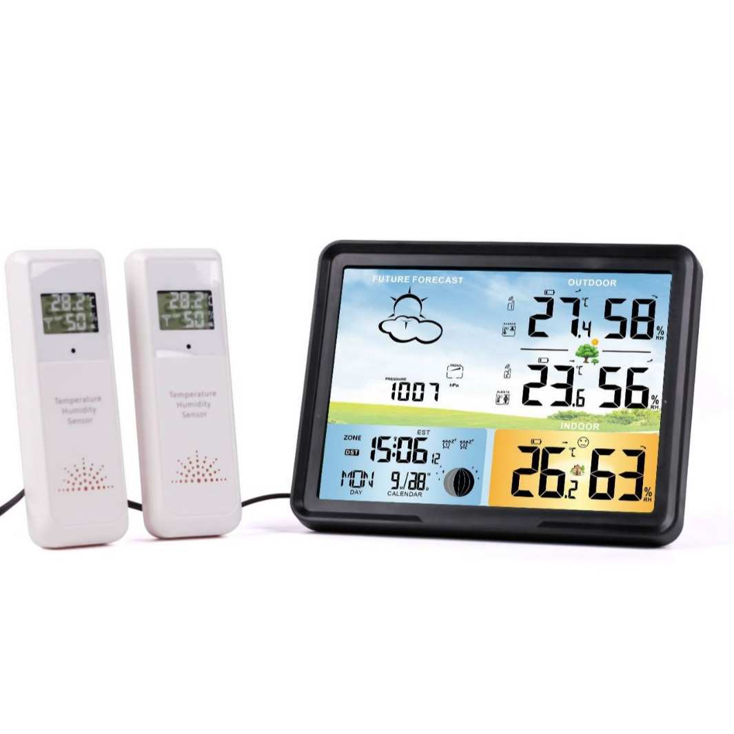 2021新款一拖二彩屏无线温湿度计家用气象站LCD Weather Forecast