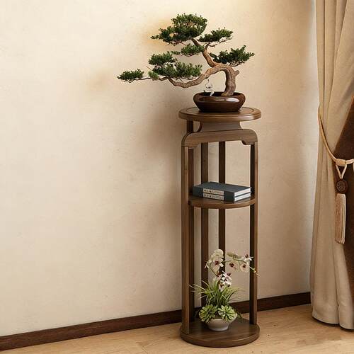 客厅落地圆形花台花瓶花盆架家用阳台展示托架中式花架置物博古架