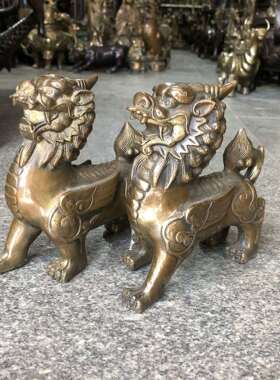 厂家直销铜仿古貔貅摆件一对风水客厅皮丘铜雕工艺品