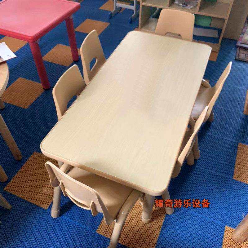 美术木纹长方桌.六人儿童桌椅可升降学习课桌椅.幼儿园实木绘画桌