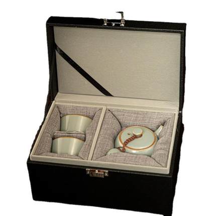 天青汝窑汝瓷开片可养茶具套装一壶两杯功夫茶具家用泡茶壶