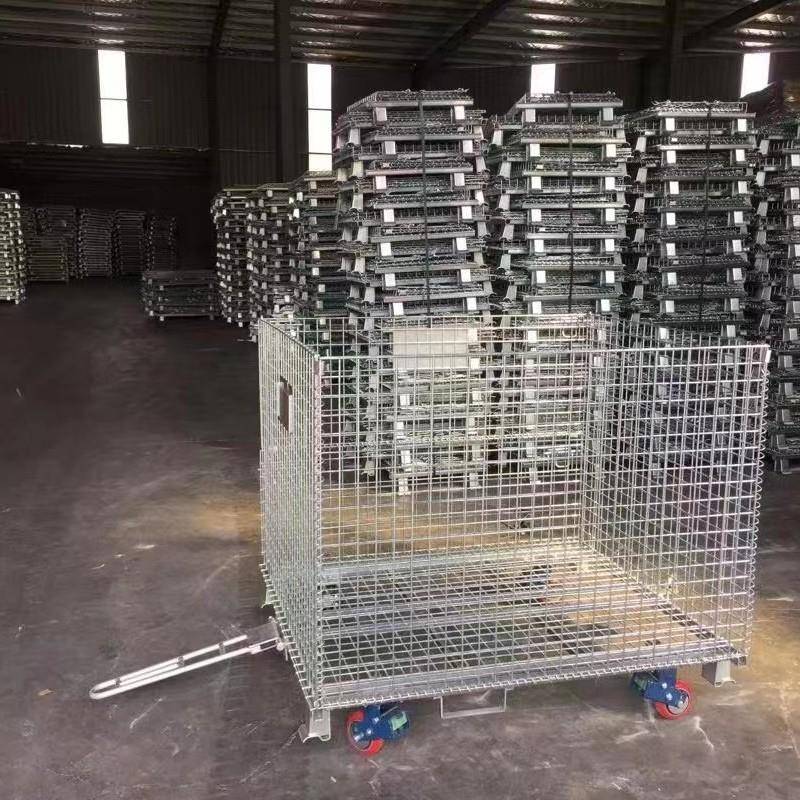 现货物流周转铁筐金属盖网可移动牵引式仓储笼 铁丝笼周转箱