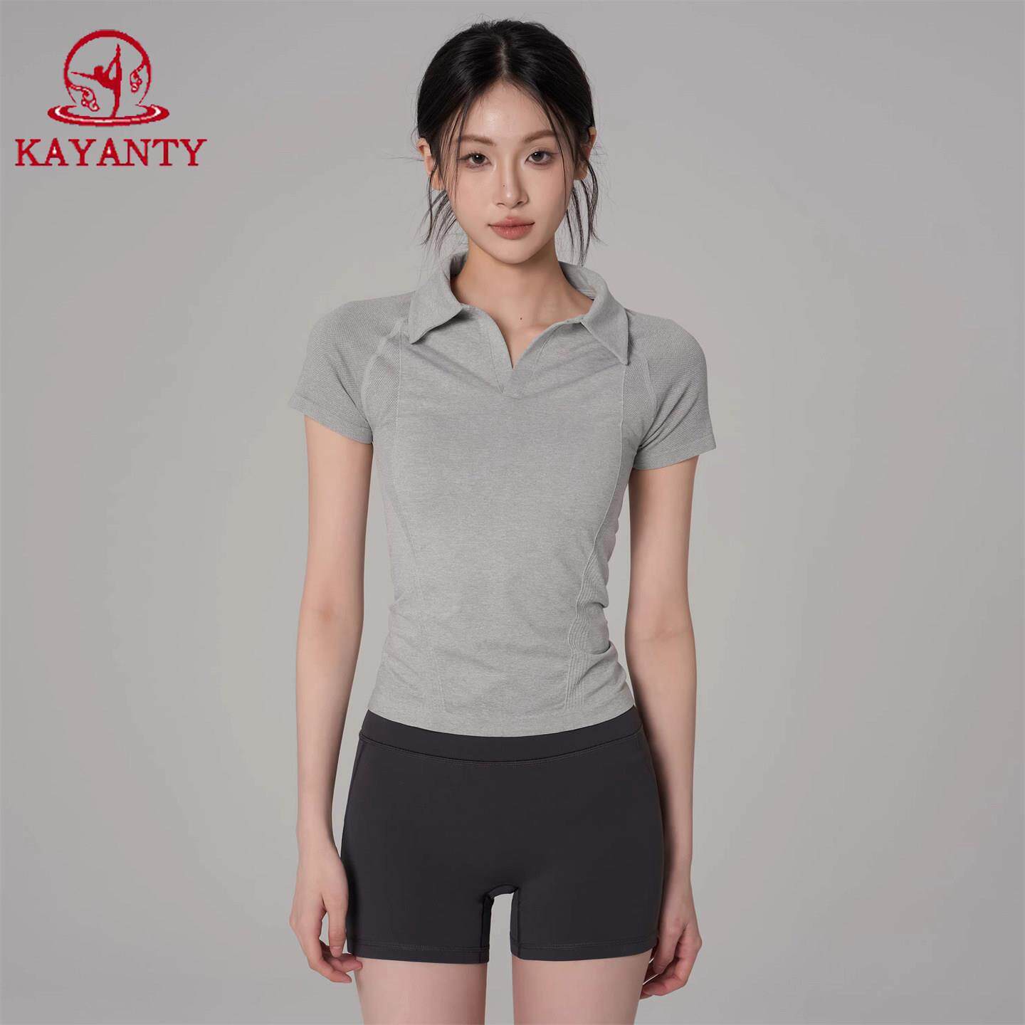 KAYANTYV夏季速干跑步健身上衣Polo领t恤羽毛球运动短袖瑜伽服女