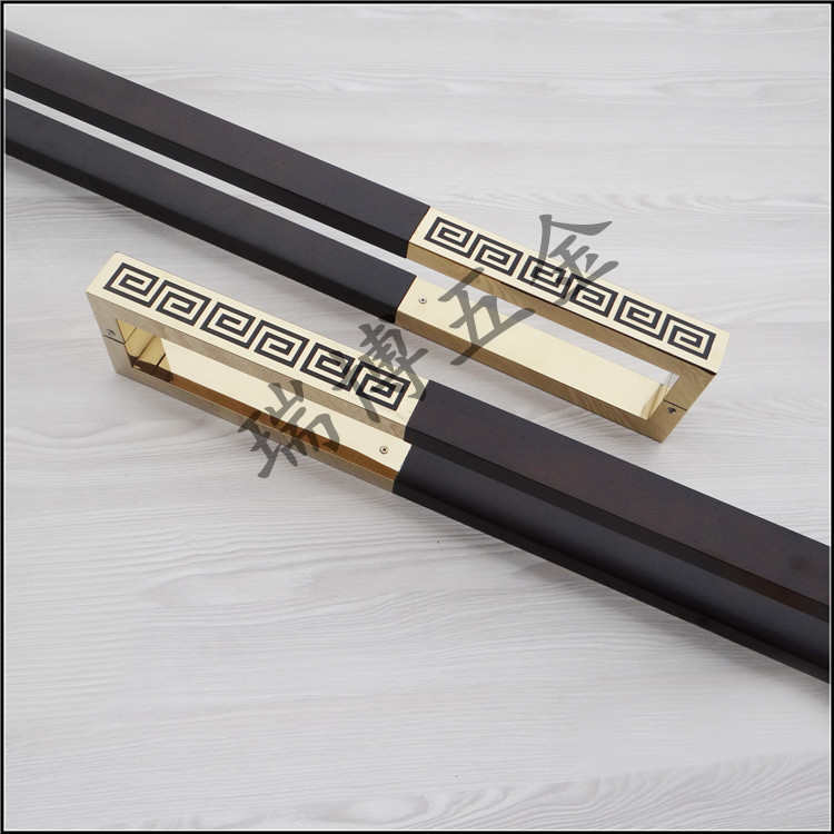 不锈钢蚀刻回纹上黑漆中木玻璃门大拉手 酒店木门框门实木门拉手