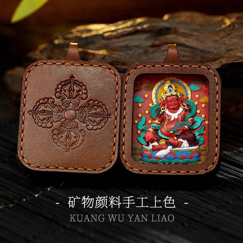 定 制手绘朱砂牌唐卡擦擦手工金刚杵皮本命挂件五爷扎基拉姆擦擦