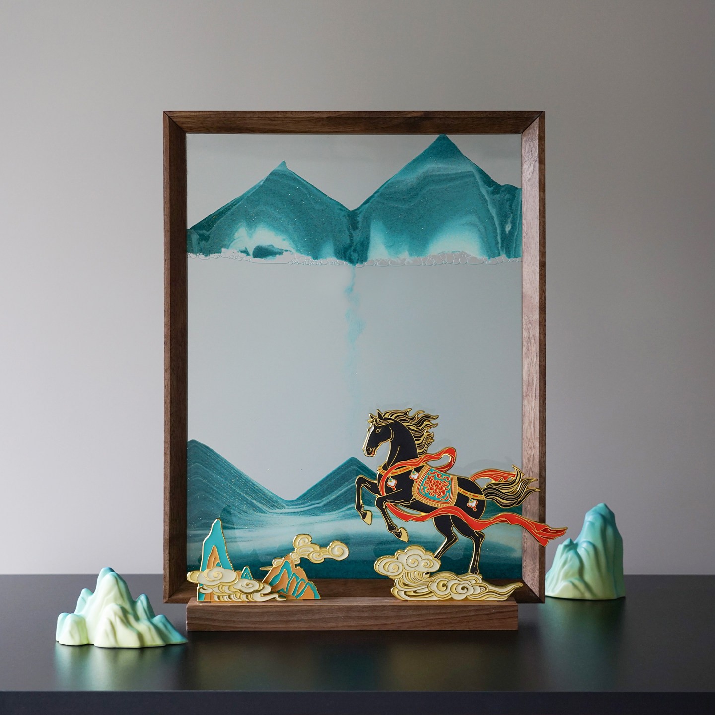 品马成功流沙画件装饰办摆公室到990客厅高档马年本命年新年礼物