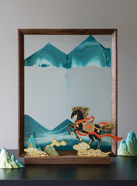 马鹿到成990功流沙画摆本件装饰品办公室客厅高档马年命年马新年