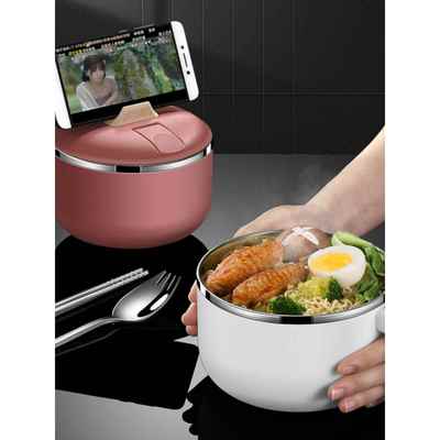 316不锈钢泡面碗大容量带盖方便面碗隔热宿舍学生饭盒便当盒汤碗