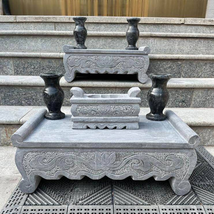 石材供桌坟前香炉石头天然汉白玉青石坟墓前上香炉摆件石贡台