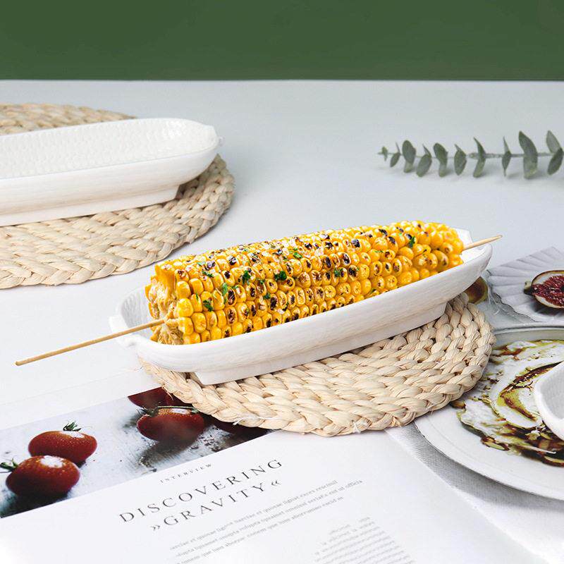 跨境定制玉米陶瓷餐盘浮雕小吃甜品创意托盘菜盘家用碟子盘子餐具