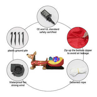 8FT圣诞节充气气模拉着雪橇 饰品摆件 腊肠犬发光节日庭院装