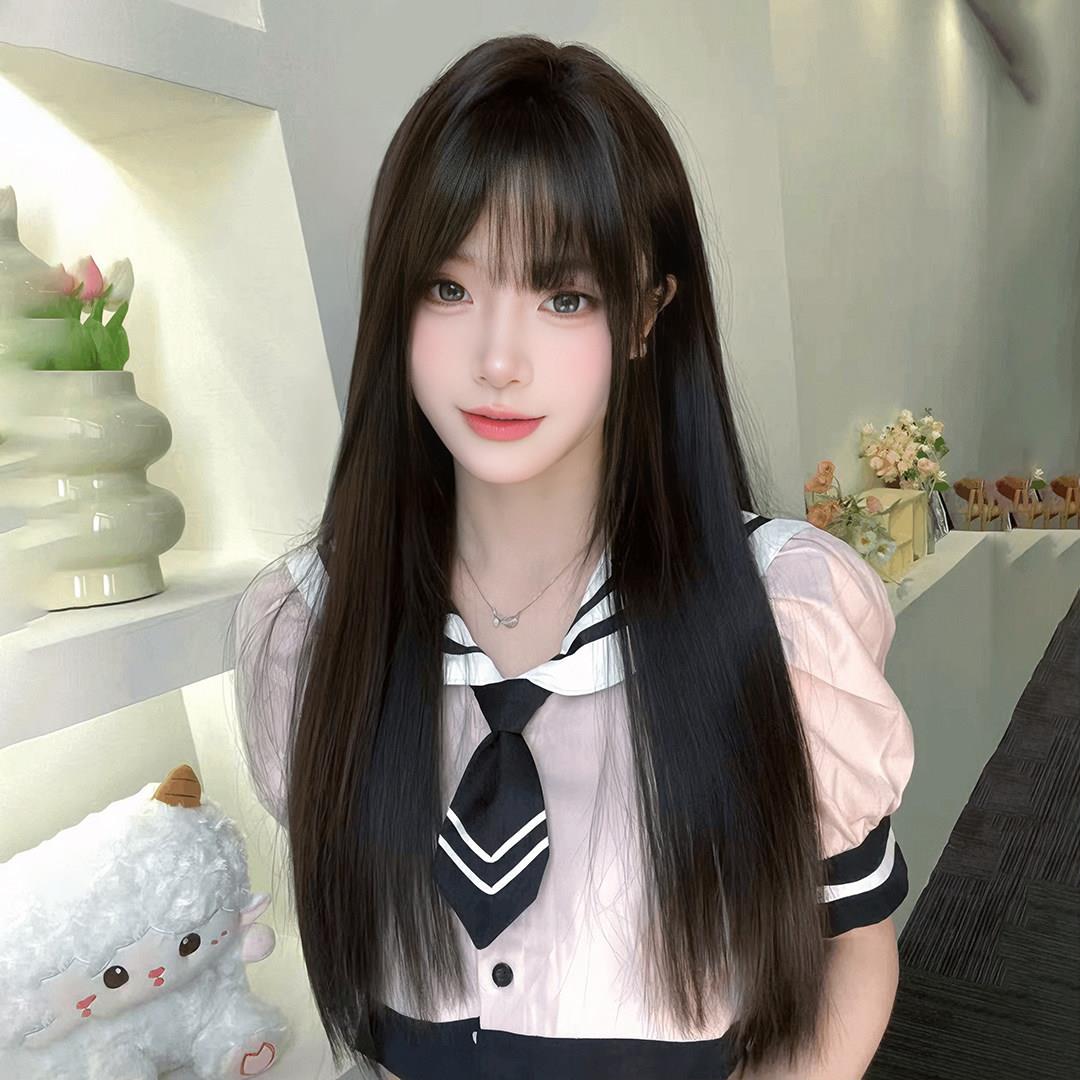 假发女黑长直学生lolita日常可扎马尾中长款jk洛丽塔齐刘海全头套