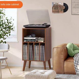实木黑胶唱片机柜功放柜杂志柜覆古音响沙发边柜高脚柜置物架书柜