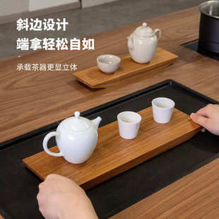 调简约木质茶盘 缅甸柚木斜边干泡茶盘家用整块实木茶托盘复古风格