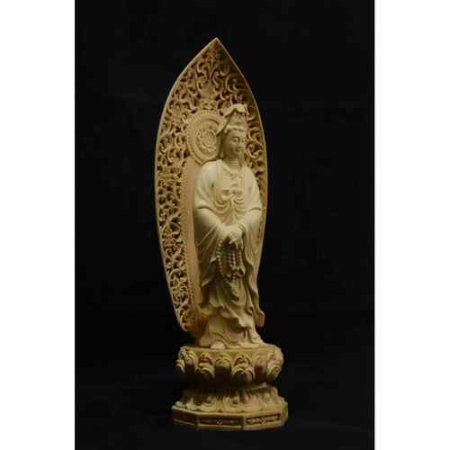 厂家直供桧木雕工艺品立莲花观世音菩萨27高家居木质摆件背屏可拆