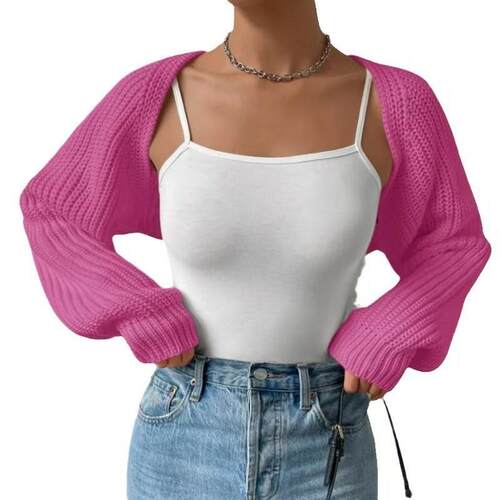 Womens Open Front Cropped Cardigan Long Sleeve Solid Color