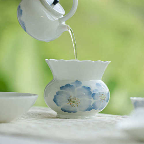 束刻白瓷玉泥纯手绘水孟建水陶瓷茶具配件杯洗笔洗茶洗茶渣水缸废
