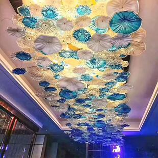 天亨酒店大堂荷叶玻璃水晶灯售楼部沙盘洽谈区美容院艺术大吊灯